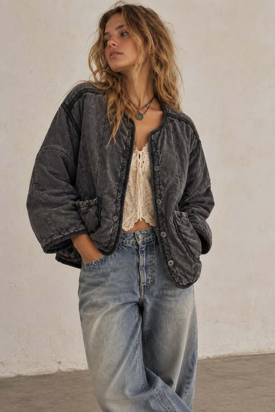 Free People We The Free Mixed Signals Liner Jacket December Sky Size Large